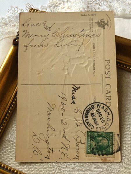 画像4: Postcard  アンティークポストカード　クリスマス　Xmas　女の子と小鳥　E.Clapsaddle  (4)