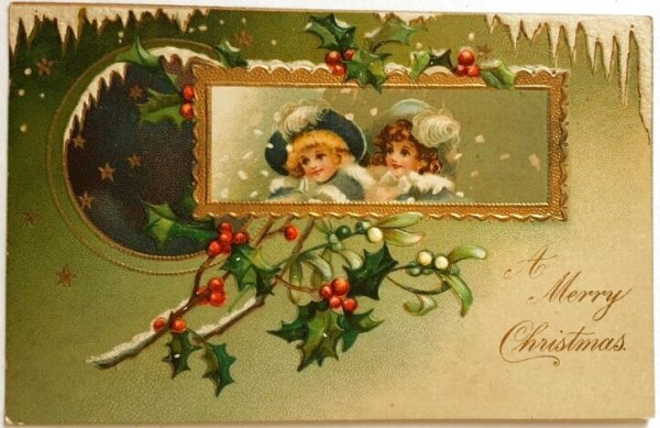 画像1: Postcard  アンティークポストカード　クリスマス　Xmas　ホーリーと子どもたち　E.Clapsaddle  (1)