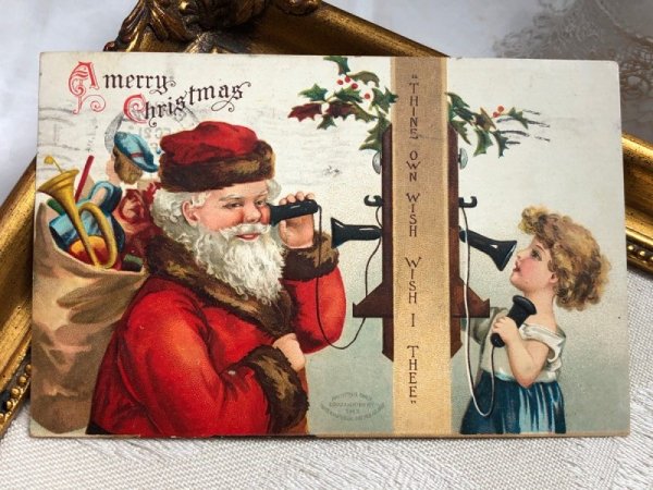 画像2: Postcard アンティークポストカード クリスマス サンタさんに電話をする女の子 Ellen Clapsaddle 1908年 (2)