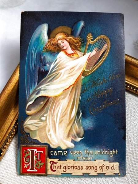 画像2: Postcard アンティークポストカード クリスマス ハープを弾く夜空の天使 Ellen Clapsaddle  (2)