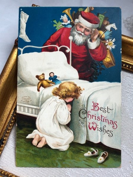 画像2: Postcard　アンティークポストカード　クリスマス　サンタさんにお願いごとをする女の子　Ellen Clapsaddle　 (2)