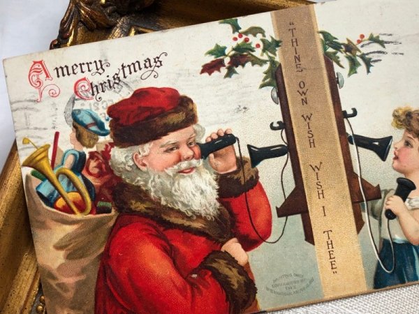 画像3: Postcard アンティークポストカード クリスマス サンタさんに電話をする女の子 Ellen Clapsaddle 1908年 (3)