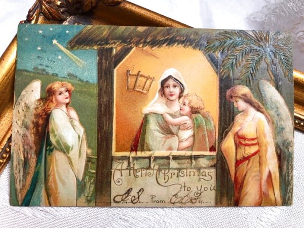 画像2: Postcard アンティークポストカード クリスマス 聖母子を祝福する天使 Ellen Clapsaddle  (2)