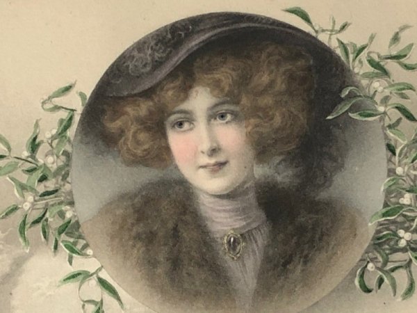 画像3: Postcard アンティークポストカード クリスマス 帽子の女性 ヤドリギ  R.R.Wichera M.M.VIENNE (未使用) (3)