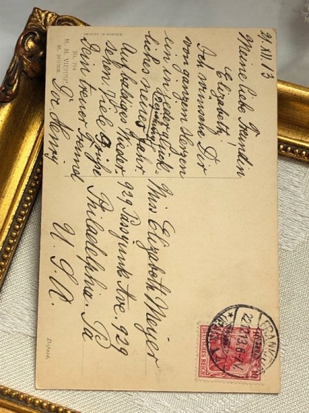 画像4: Postcard アンティークポストカード クリスマス ヤドリギ ソリに乗る2人 M.M.VIENNE ドイツ1913年 (4)