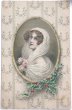 画像1: Postcard　アンティークポストカード　クリスマス　ヴェールの女性　ホーリー　猫  R.R.Wichera　M.M.VIENNE  (1)