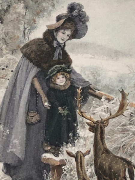 画像3: Postcard アンティークポストカード クリスマス 鹿の親子 母娘 M.M.VIENNE (未使用) (3)