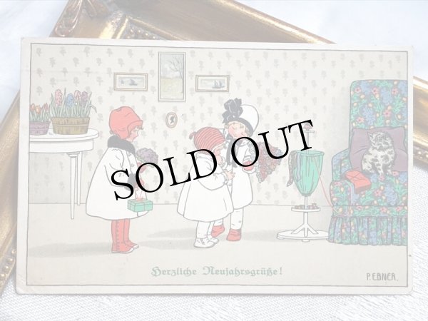 画像2: Postcard　アンティークポストカード　遊びに来たよ♪　子どもたち　猫　Pauli Ebner (2)