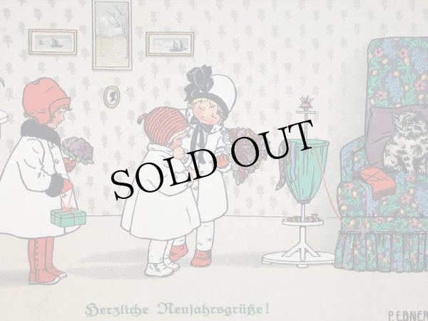 画像3: Postcard　アンティークポストカード　遊びに来たよ♪　子どもたち　猫　Pauli Ebner (3)