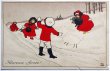 画像1: Postcard　アンティークポストカード　クリスマス　豚の絵を描く子ども達　ホーリー　ヤドリギ　Pauli Ebner　 (1)