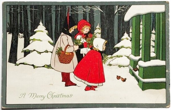 画像1: Postcard　アンティークポストカード　クリスマス　訪ねてきた子ども達　Pauli Ebner　アメリカ1914年 (1)