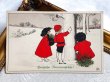 画像2: Postcard　アンティークポストカード　クリスマス　豚の絵を描く子ども達　ホーリー　ヤドリギ　Pauli Ebner　（未使用） (2)
