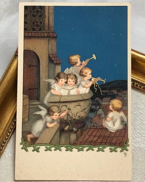 画像2: Postcard 　アンティークポストカード  クリスマス　新年祝い　祝福をする天使  Lia Doring（未使用） (2)