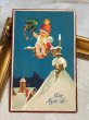 画像2: Postcard 　アンティークポストカード  新年祝い　屋根の上の小さな天使  四つ葉クローバー　馬蹄（未使用） (2)