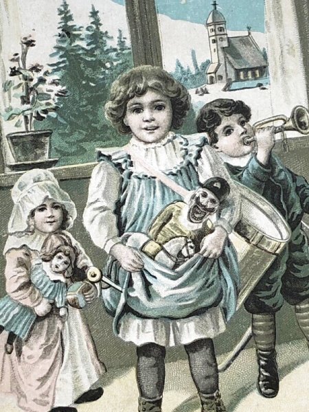 画像3: Postcard  アンティークポストカード クリスマス 子ども達 玩具 お人形 (3)
