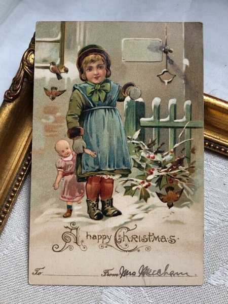 画像2: Postcard  アンティークポストカード クリスマス お人形さんと女の子 1906年 (2)