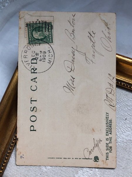 画像3: Postcard  アンティークポストカード クリスマス マフの女の子 1909年 (3)