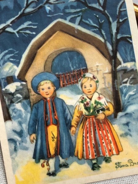 画像3: Postcard  アンティークポストカード クリスマス 新年祝い 子ども達 1930年代 スウェーデン (3)