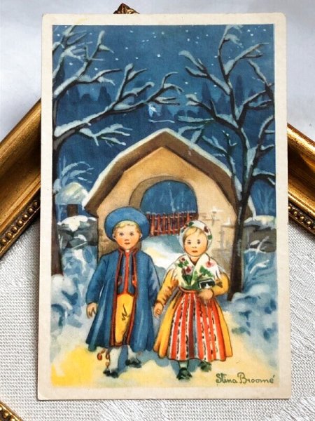 画像2: Postcard  アンティークポストカード クリスマス 新年祝い 子ども達 1930年代 スウェーデン (2)