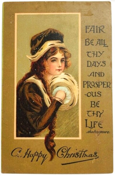 画像1: Postcard  アンティークポストカード　クリスマス　マフの女の子　1909年 (1)
