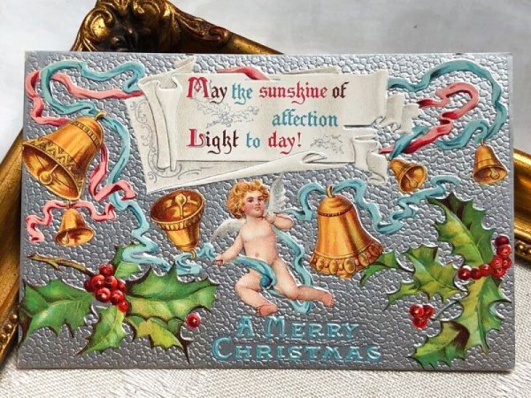 画像2: Postcard  アンティークポストカード クリスマス 天使 ベル ホーリー (2)