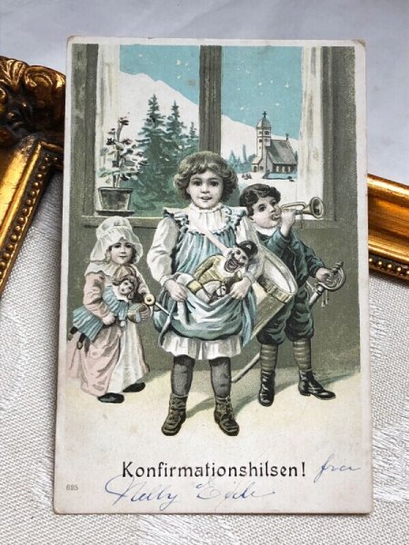 画像2: Postcard  アンティークポストカード クリスマス 子ども達 玩具 お人形 (2)