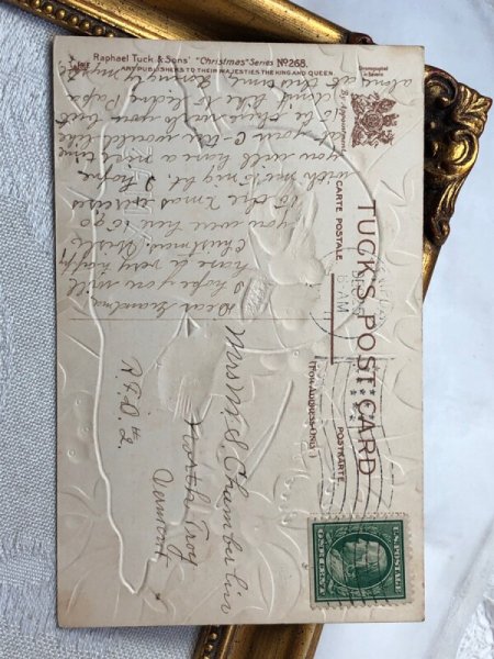 画像4: Postcard   アンティークポストカード クリスマス ロビンとホーリー クリスマスストッキング 靴下 ヤドリギ (4)