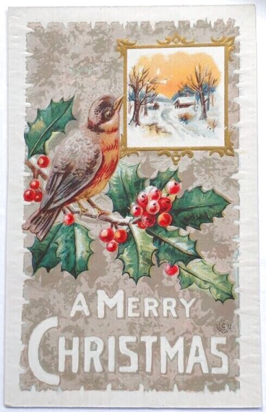 画像1: ▼SALE▼  Postcard  　アンティークポストカード　クリスマス　小鳥とホーリー　 (1)
