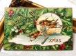 画像2: Postcard  　アンティークポストカード　クリスマス　ロビンとホーリー　クリスマスストッキング　靴下　ヤドリギ (2)