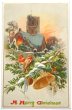 画像1: Postcard  　アンティークポストカード　クリスマス　ロビンとベル　教会 (1)