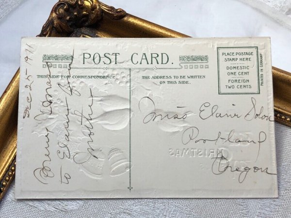 画像4: Postcard   アンティークポストカード クリスマス 小鳥 フィンチとベル ホーリー 1911年 (4)