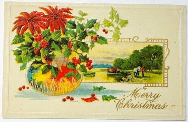 画像1: ▼SALE▼　Postcard  アンティークポストカード　クリスマス　Xmas　ポインセチア　poinsettia (1)