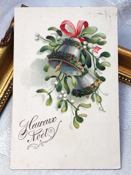 画像2: Postcard  アンティークポストカード　クリスマス　Xmas　ヤドリギと銀の鈴　宿り木　スイス1909年 (2)