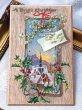 画像2: Postcard  アンティークポストカード　クリスマス　Xmas　ヤドリギとホーリー　雪景色 (2)