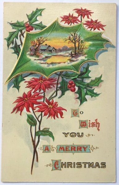 画像1: Postcard  アンティークポストカード　クリスマス　Xmas　ポインセチア　poinsettia (1)
