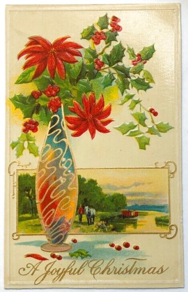 画像1: Postcard  アンティークポストカード　クリスマス　Xmas　ポインセチア　　poinsettia　 (1)