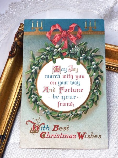 画像2: Postcard  アンティークポストカード　クリスマス　Xmas　ヤドリギのリース　宿り木　 (2)