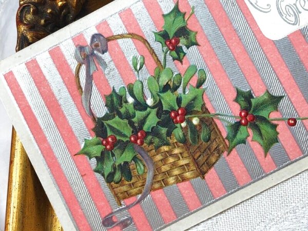画像3: Postcard  アンティークポストカード　クリスマス　Xmas　ヤドリギとホーリーのバスケット　パニエ (3)