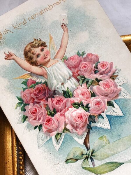 画像3: Postcard アンティークポストカード  天使と薔薇のお花  Ellen Jessie Andrews ? (3)