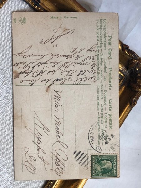 画像4: Postcard アンティークポストカード バレンタイン 天使と鳥かごの中のハート 1912年 (4)