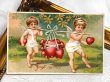 画像2: Postcard　アンティークポストカード　バレンタイン　ハートを運ぶ天使たち　（未使用） (2)
