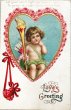 画像1: Postcard　アンティークポストカード　バレンタイン　天使とハートのトーチ　キューピッド　Ellen Clapsaddle　1912年 (1)
