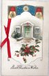 画像1: Postcard  アンティークポストカード　クリスマス　Xmas　ホーリーと玄関先　ブックレット　仕掛けあり　 (1)