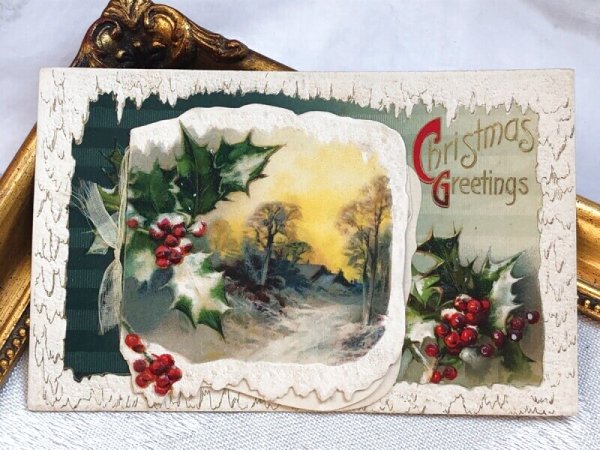 画像2: Postcard  アンティークポストカード クリスマス ホーリー ブックレット 仕掛け  (2)