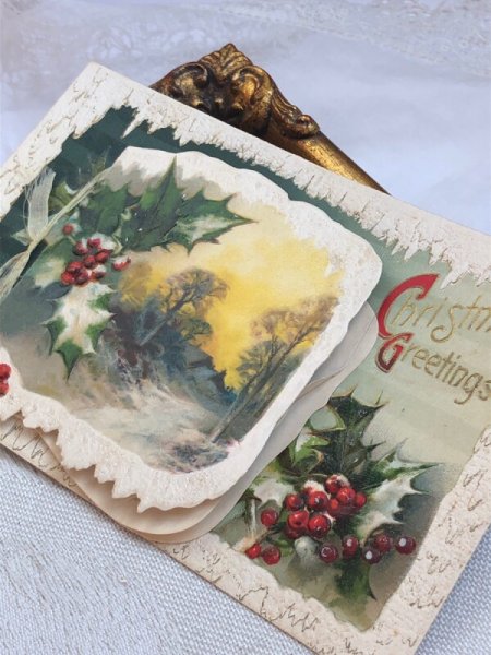 画像3: Postcard  アンティークポストカード クリスマス ホーリー ブックレット 仕掛け  (3)