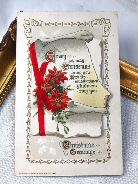 画像2: Postcard  アンティークポストカード クリスマス ポインセチア ヤドリギ ブックレット 仕掛けあり (2)