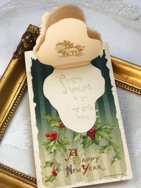 画像4: Postcard  アンティークポストカード クリスマス Xmas ロビン 小鳥とホーリー ブックレット 仕掛けあり  (4)