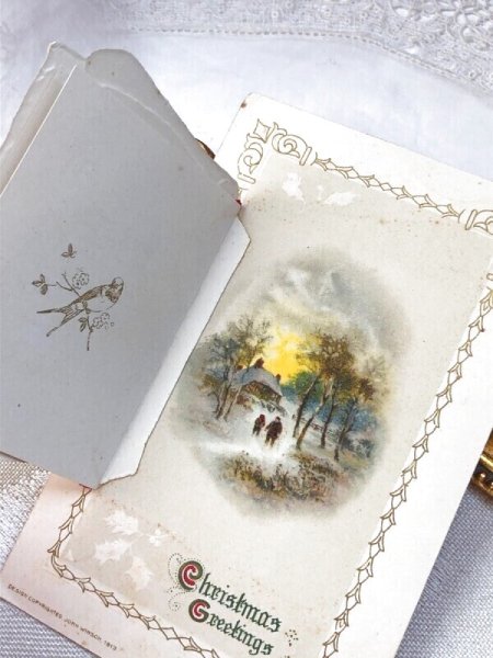 画像4: Postcard  アンティークポストカード クリスマス ポインセチア ヤドリギ リボン ブックレット 仕掛けあり (4)
