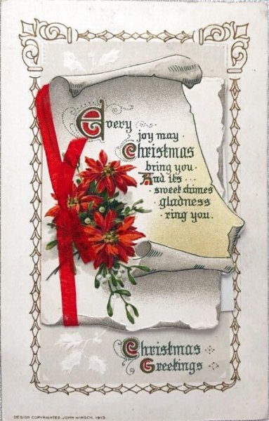 画像1: Postcard  アンティークポストカード　クリスマス　ポインセチア　ヤドリギ　ブックレット　仕掛けあり (1)