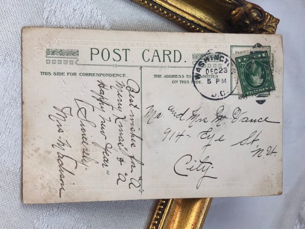 画像7: Postcard  アンティークポストカード　クリスマス　Xmas　ポインセチアとベル　仕掛けあり　 (7)